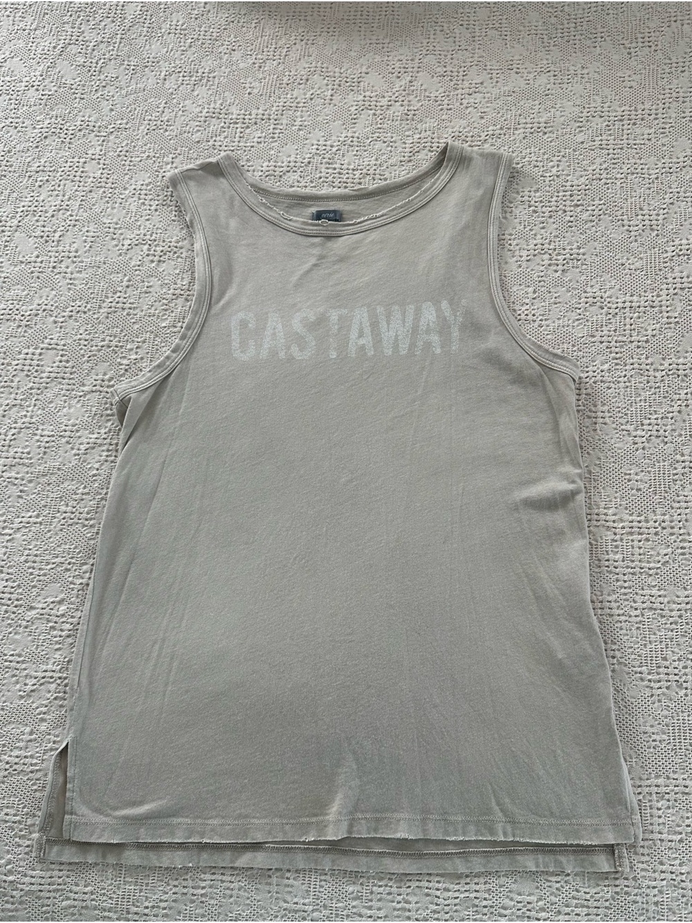 Aerie Distressed Crewneck Taupe Tee S